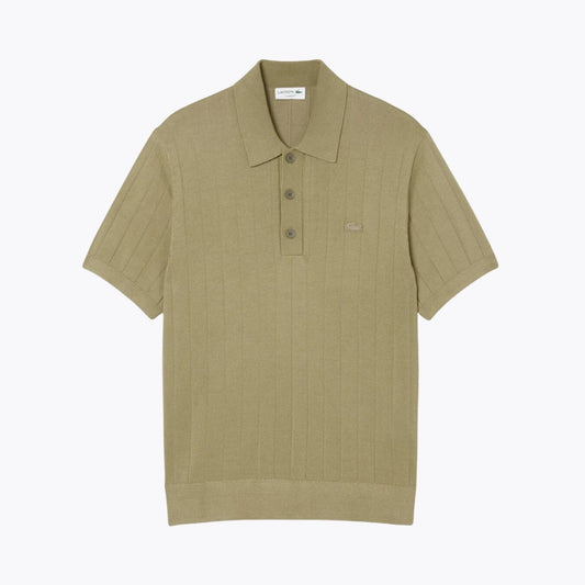 LC Fluid Ribbed Knit Polo Collar Sweater